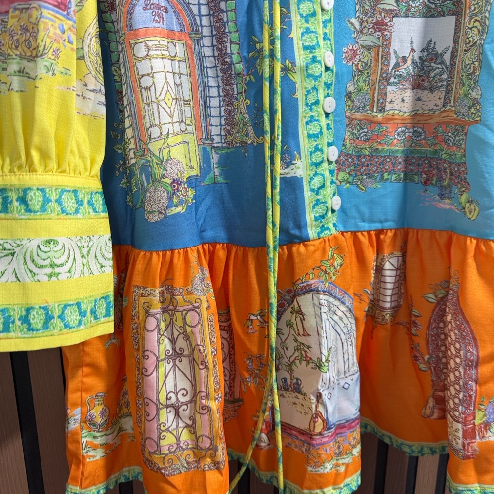 Colorful‎ Women's Dress with Yellow and Orange Accents Sz S - Picture 12 of 15